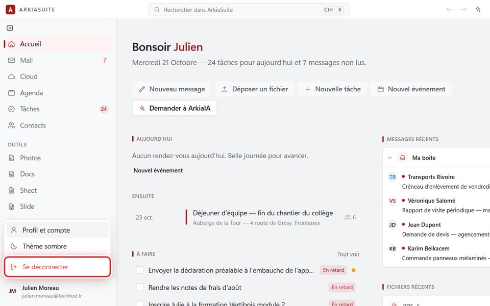 « Se déconnecter », dans le menu de votre nom