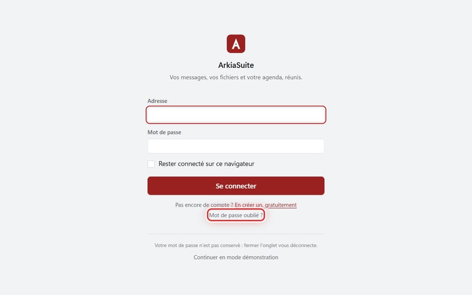 Le lien « Mot de passe oublié ? », sous « Se connecter »