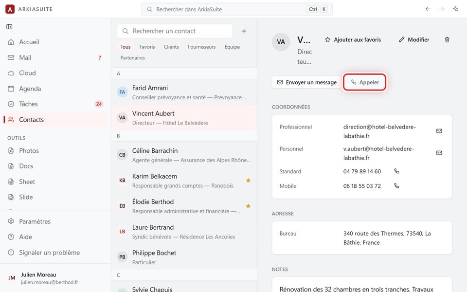 « Appeler », sous le nom du contact