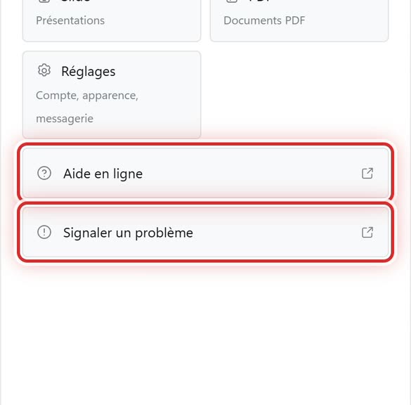 Le bas du menu « Plus », au téléphone